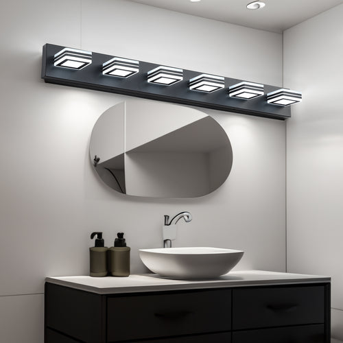 LED Modern Black Vanity Lights, 6-Lights Acrylic Matte Black Bathroom Vanity Lights Over Mirror