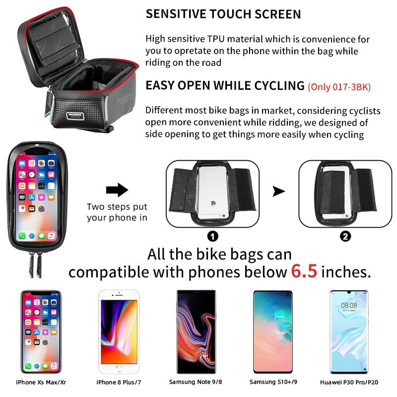 ROCKBROS Bicycle Bag Waterproof Touch Screen Cycling Bag Top Front Tube Frame MTB Road Bike Bag 6.5 Phone Case Bike Accessories