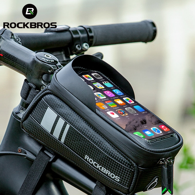 ROCKBROS Bicycle Bag Waterproof Touch Screen Cycling Bag Top Front Tube Frame MTB Road Bike Bag 6.5 Phone Case Bike Accessories