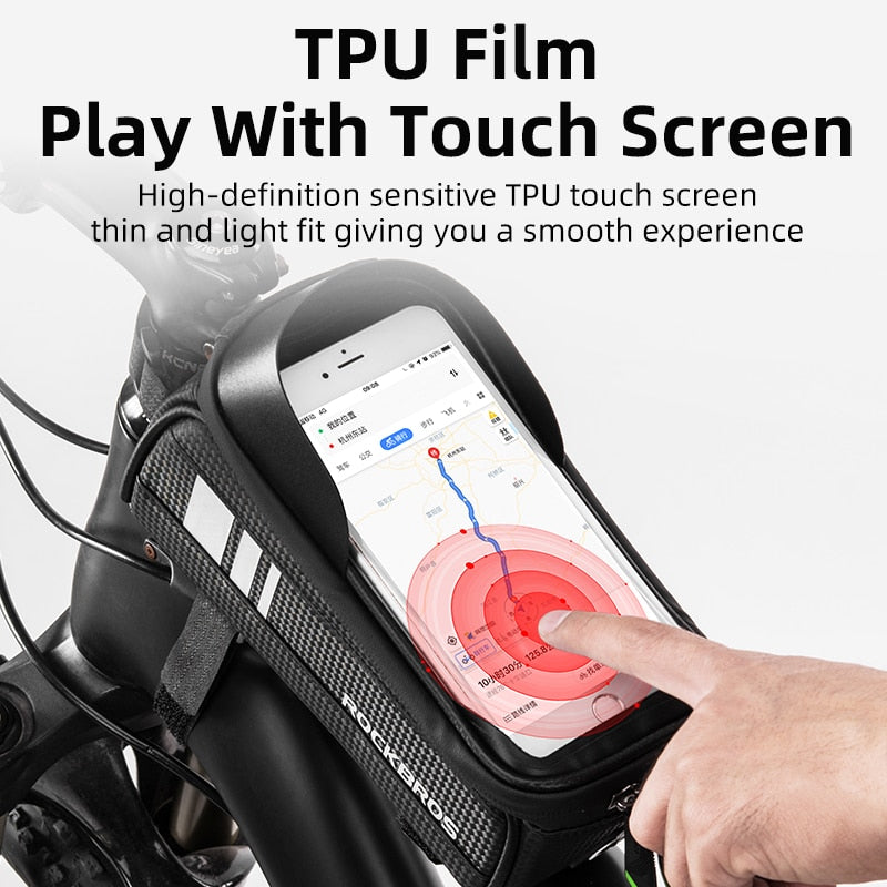 ROCKBROS Bicycle Bag Waterproof Touch Screen Cycling Bag Top Front Tube Frame MTB Road Bike Bag 6.5 Phone Case Bike Accessories
